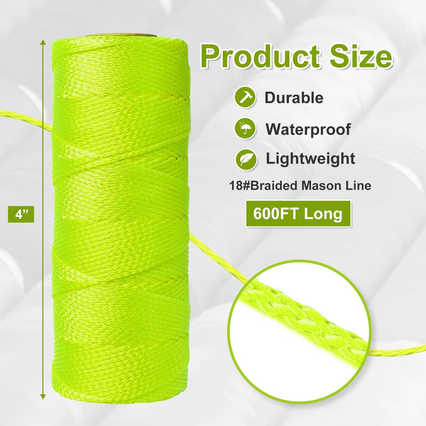 Mason Line String Line,300 Ft Length Nylon Twine,18 Braided Nylon String for Gardening Or Masonry Tools,Twine String for Gardening,Yellow