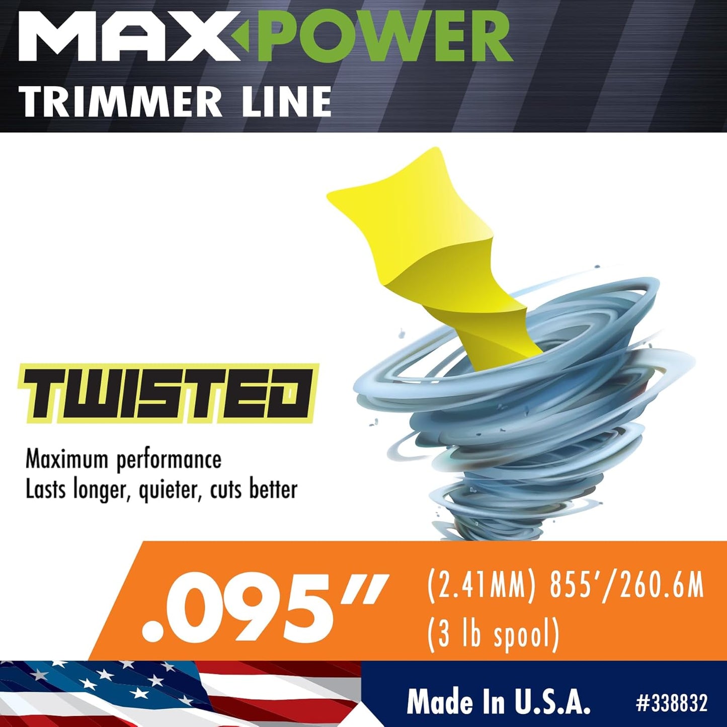 MaxPower 338832 0.095-in Diameter x 855' Length Twisted Trimmer Line, Approximate 3 lb Spool