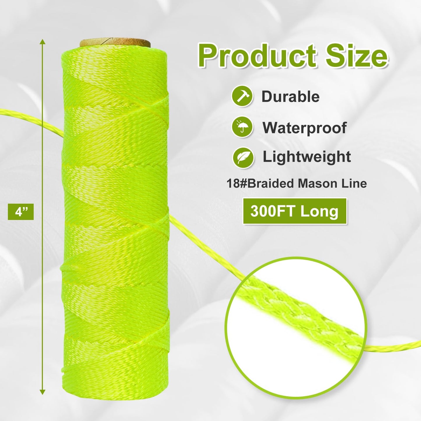 Mason Line String Line,300 Ft Length Nylon Twine,18 Braided Nylon String for Gardening Or Masonry Tools,Twine String for Gardening,Yellow
