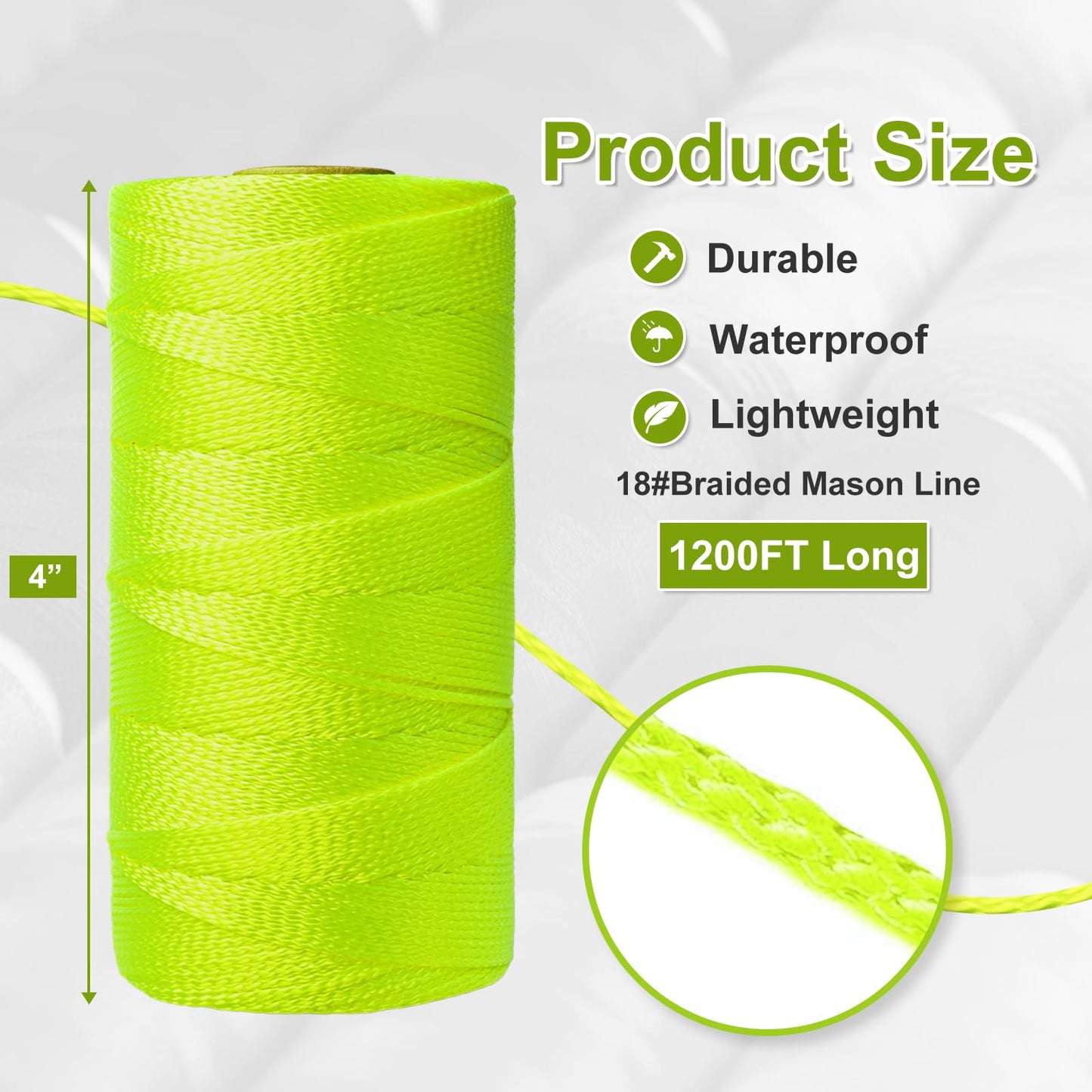 Mason Line String Line,300 Ft Length Nylon Twine,18 Braided Nylon String for Gardening Or Masonry Tools,Twine String for Gardening,Yellow