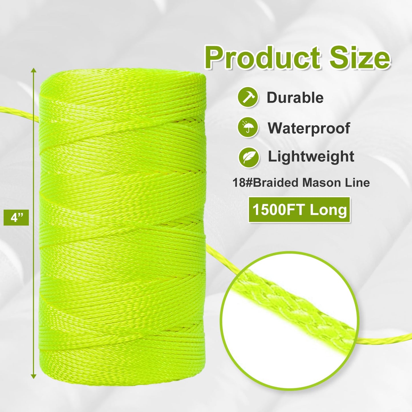 Mason Line String Line,300 Ft Length Nylon Twine,18 Braided Nylon String for Gardening Or Masonry Tools,Twine String for Gardening,Yellow