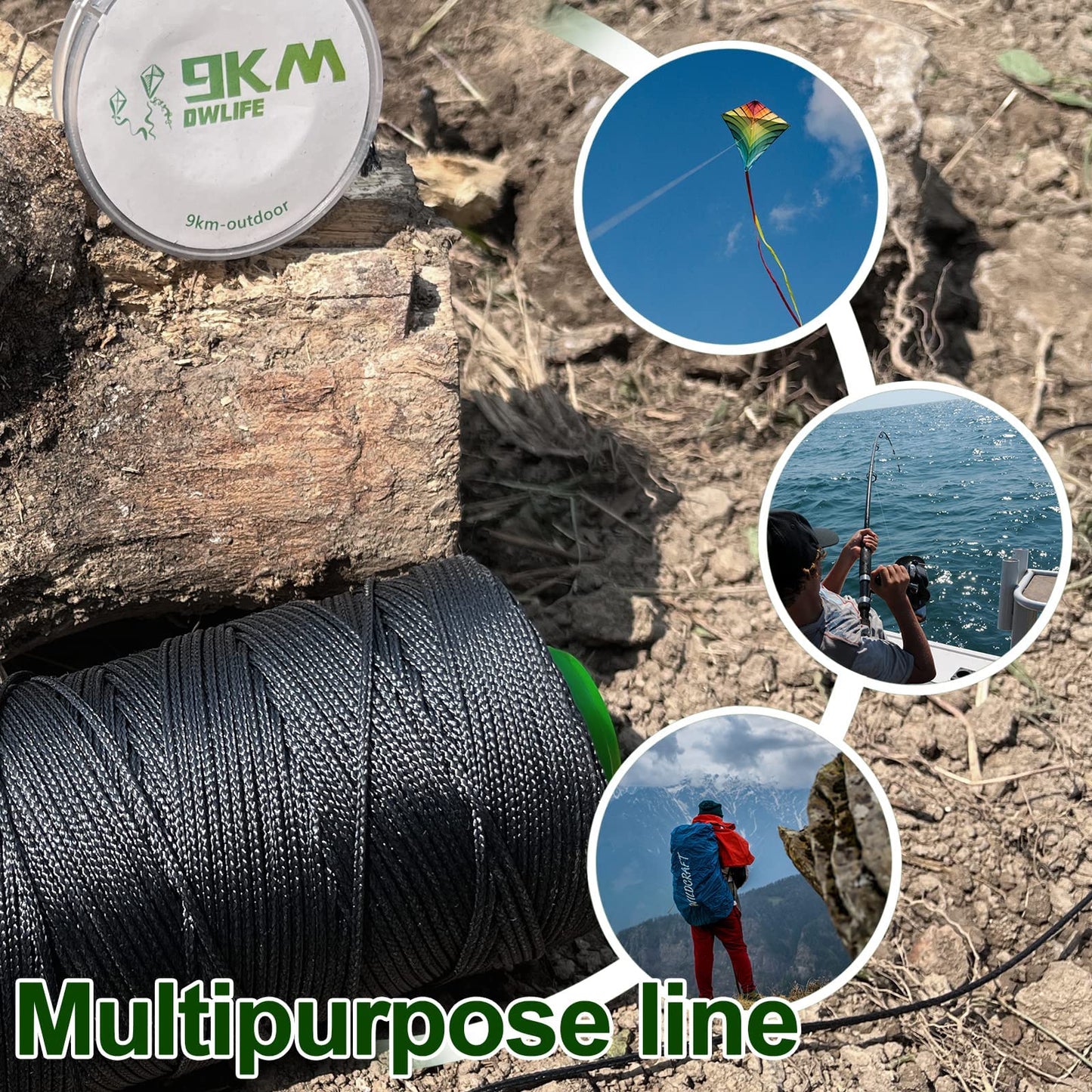 9KM DWLIFE Kevlar Cord, 50lb~1500lb, High Tensile Strength, Flame Resistant, Braided Fishing Line, Wind Chime String, Kite Line, Camping, Model Rocket, Outdoor Survival Strong String