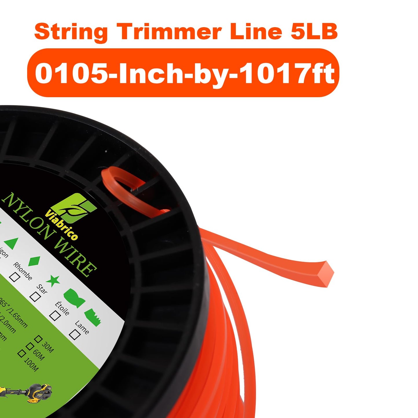 String Trimmer Line, Square Orange Heavy Duty Weed Eater String, Premium Nylon Universal 0.095" x 1.7LB, 330Foot
