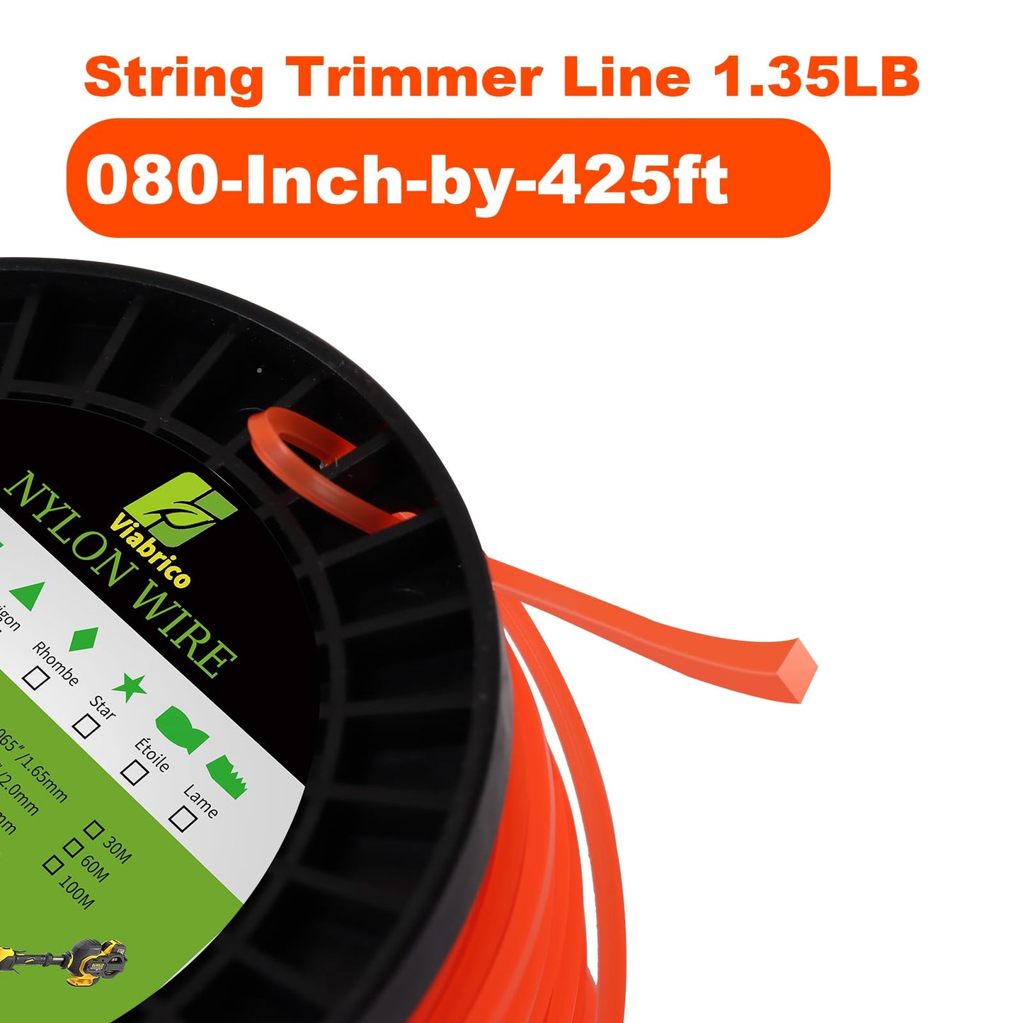 String Trimmer Line, Square Orange Heavy Duty Weed Eater String, Premium Nylon Universal 0.095" x 1.7LB, 330Foot