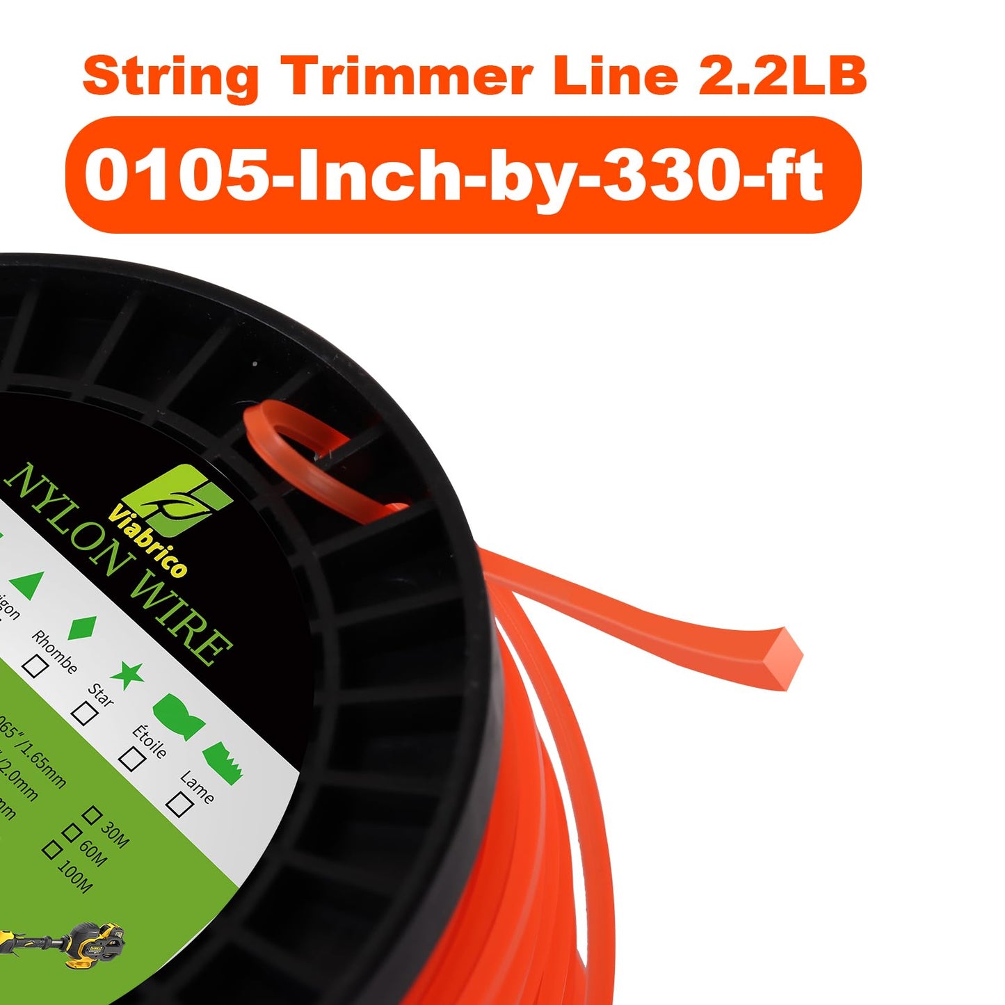 String Trimmer Line, Square Orange Heavy Duty Weed Eater String, Premium Nylon Universal 0.095" x 1.7LB, 330Foot